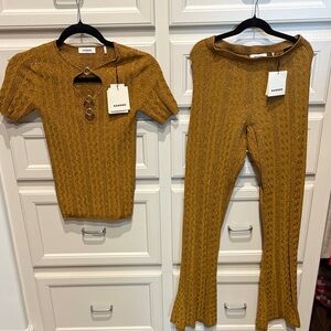 Sandro Mustard Knit Short-Sleeve Top & Wide-Leg Pants Set